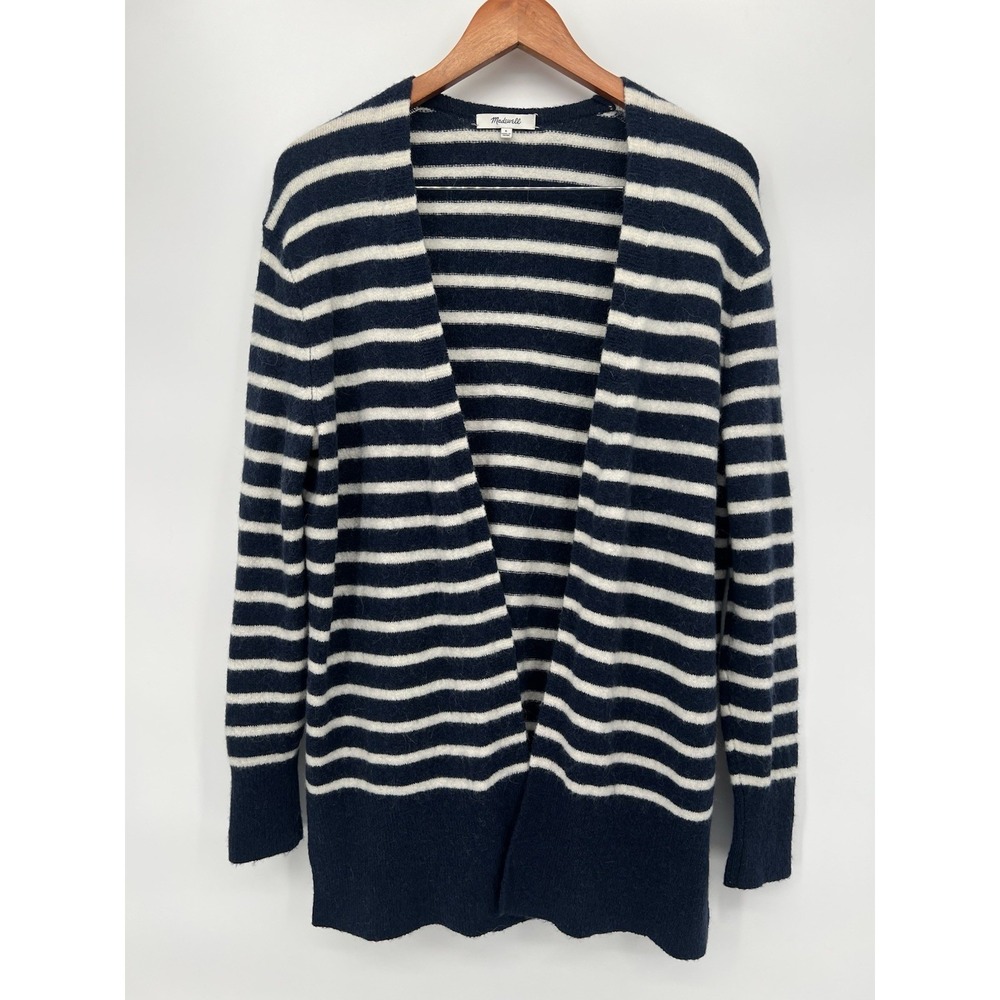 Madewell ALPACA MERINO WOOL‎ Cozy Walker Stripe Cardigan Sweater Blue White Sz S